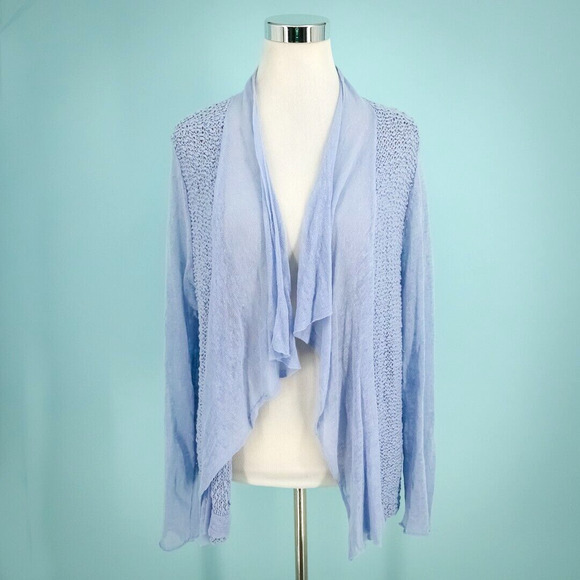 Chico's 3 Size XL Textured Open Knit Front Long Sleeve Cotton Linen Cardigan - Picture 1 of 8